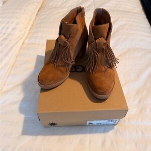 UGG Tan Fringe Suede Ankle Boots